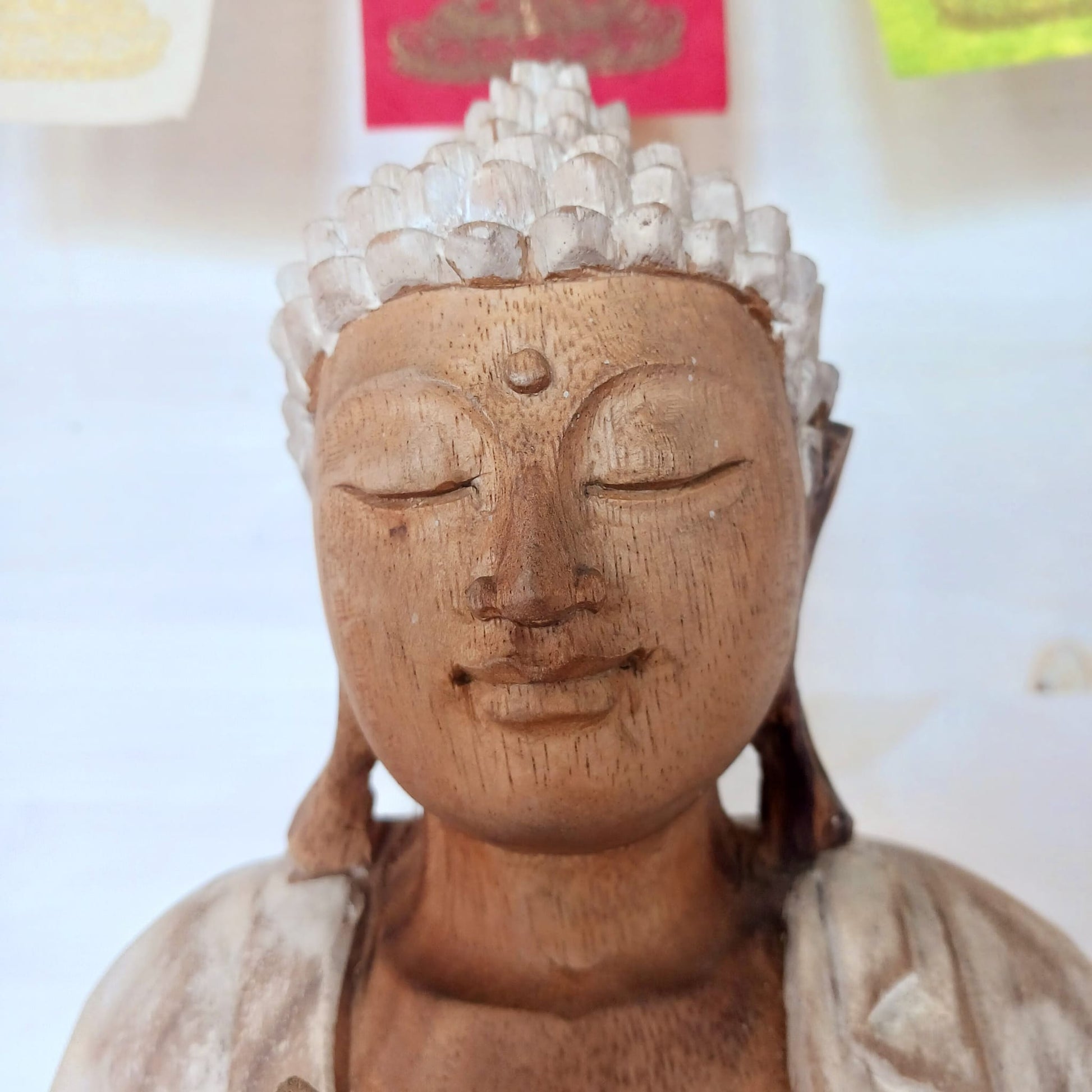Teaching Buddha Hand carved Whitewash Statue 30cm