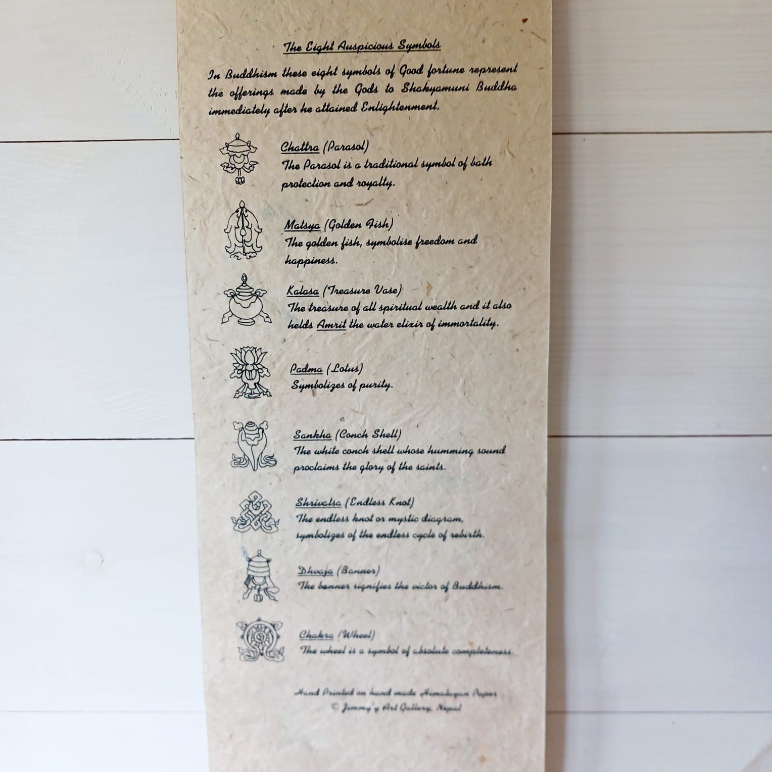 Eight Auspicious Symbols Lokta Paper Scroll | Wall Hanging