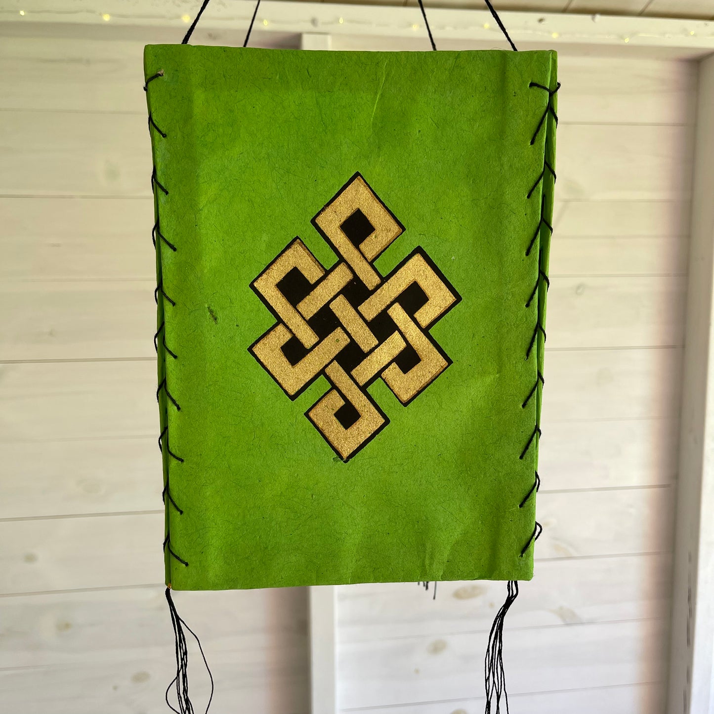 Lokta Paper Nepalese Lampshade Endless knot Green