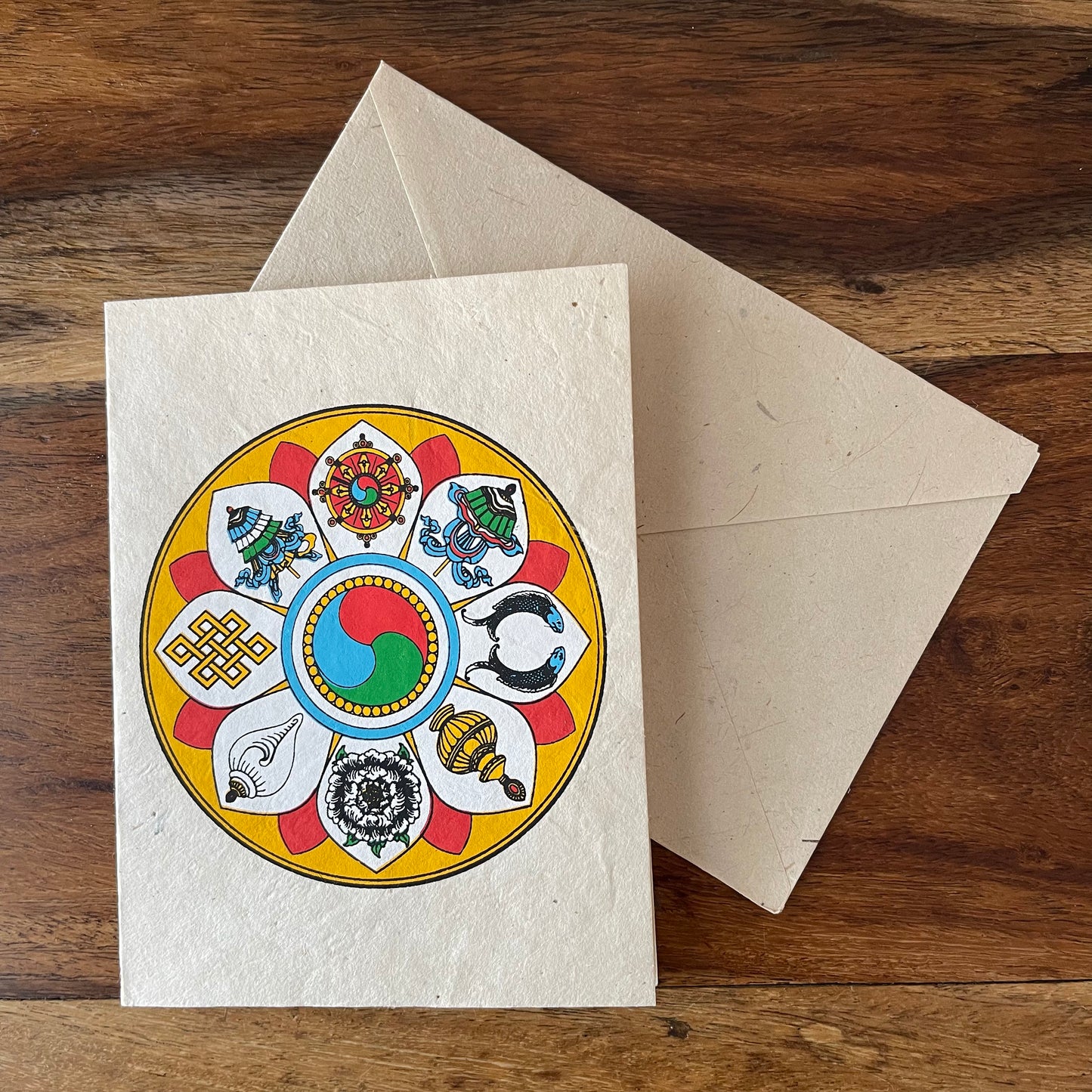 Lokta Paper  greetings Card The Eight Auspicious Symbols