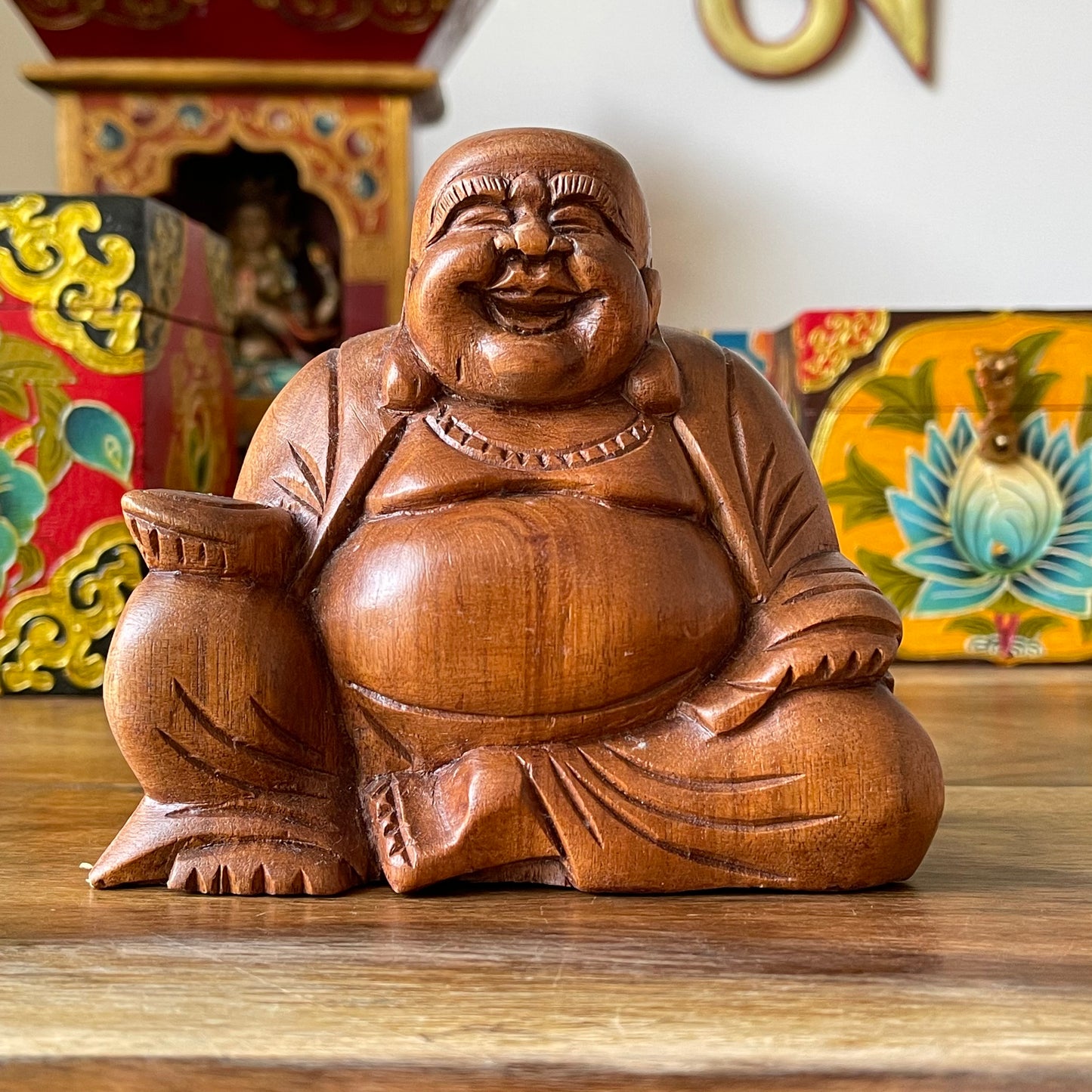 Hand carved Laughing Buddha  Statue 11cm