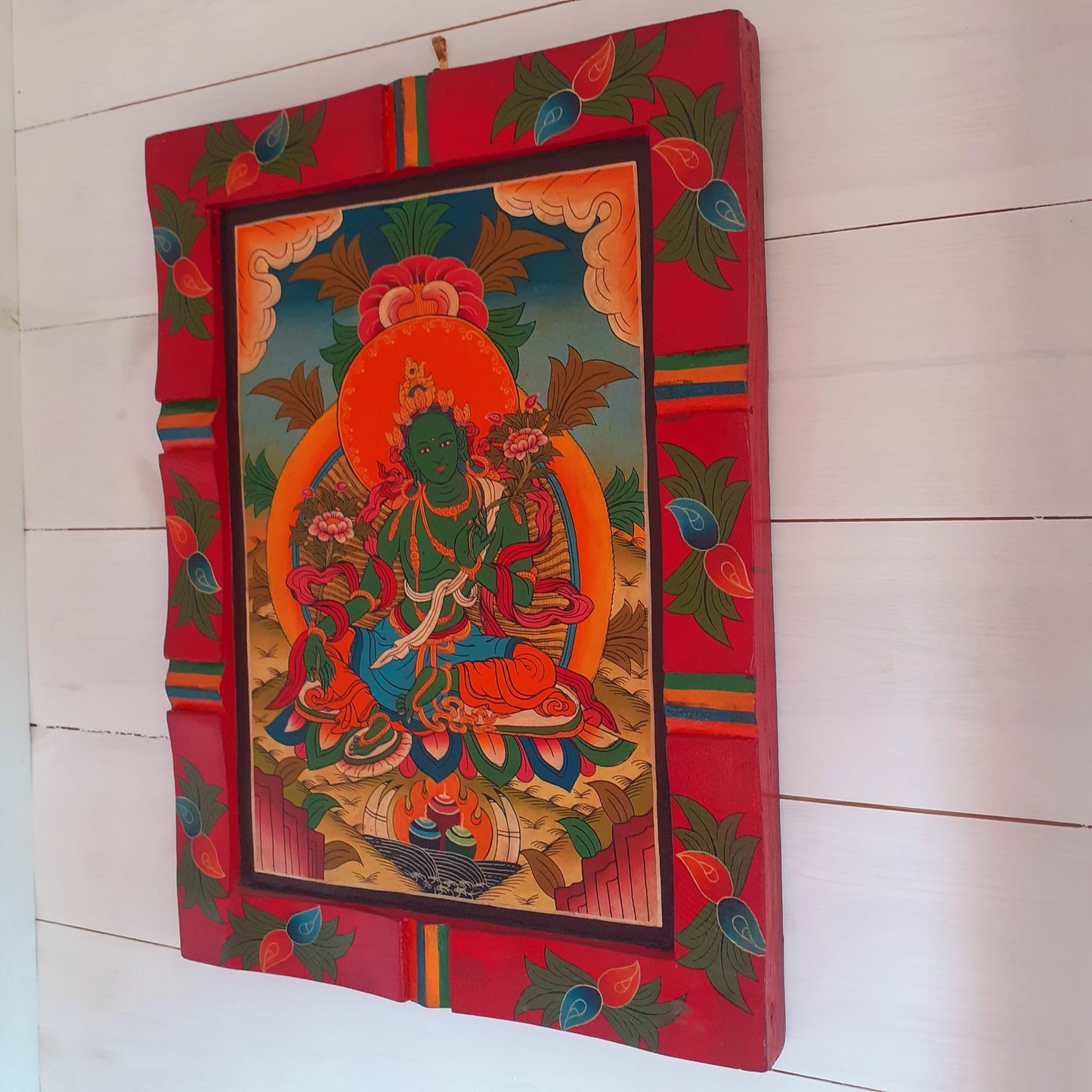 Tibetan Green Tara  Wooden Thangka picture 41cm x 30cm x 2.5cm