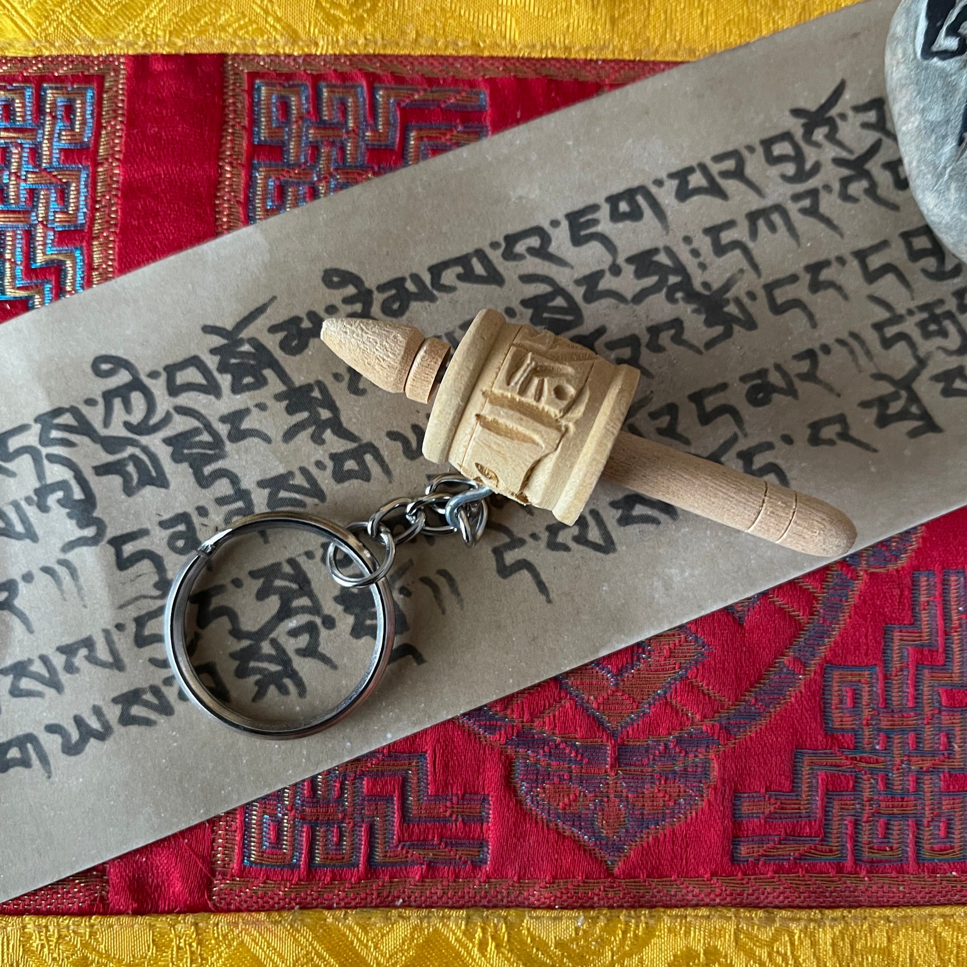 Tiny Wooden Prayer Wheel Keyring | Buddhist Prayer wheel Keyring
